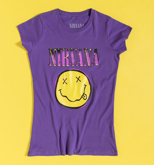 Women's Purple Nirvana Smiley Fitted T-Shirt Women's Purple Nirvana Smiley Fitted T-Shirt