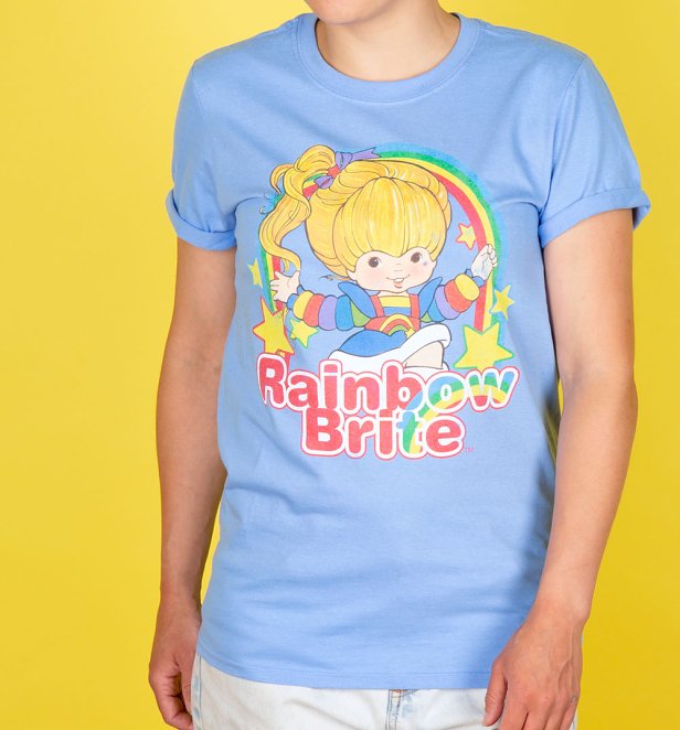 Women S Rainbow Brite Stars Carolina Blue Boyfriend Fit Rolled