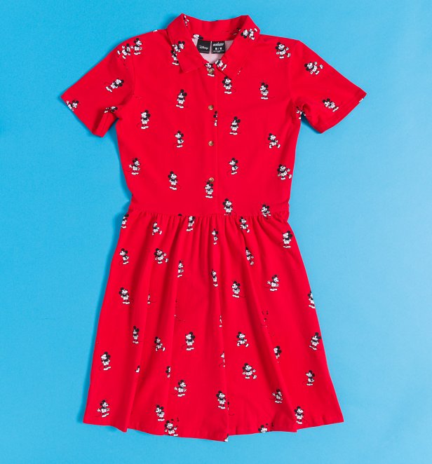 Disney 100 Women's Mickey Mouse All Over Print Button Up Dress from ...
