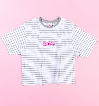 Women's Retro Barbie Logo Stripe Cropped T-Shirt Women's Retro Barbie Logo Stripe Cropped T-Shirt