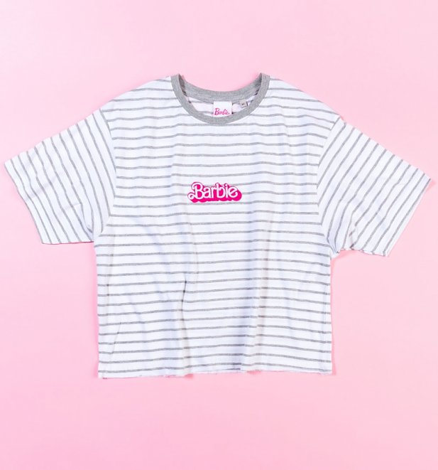 Women's Retro Barbie Logo Stripe Cropped T-Shirt Women's Retro Barbie Logo Stripe Cropped T-Shirt