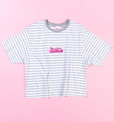 Women's Retro Barbie Logo Stripe Cropped T-Shirt Women's Retro Barbie Logo Stripe Cropped T-Shirt