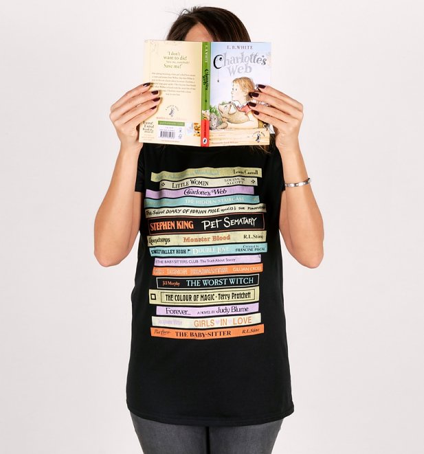 Retro Book Collection Black Rolled Sleeve Boyfriend T-Shirt