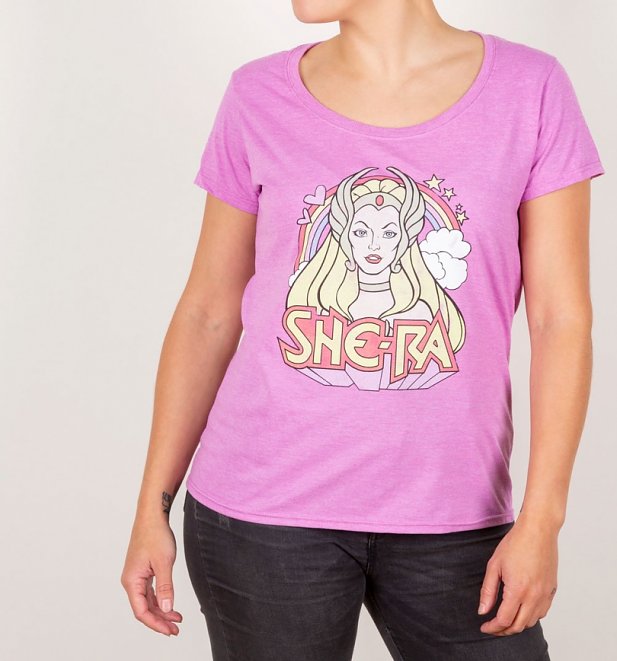 She-Ra Rainbow Heather Orchid Scoop Neck T-Shirt