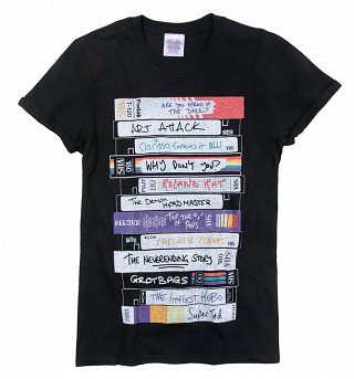 Women's Retro Video Tapes Rolled Sleeve Boyfriend T-Shirt Women's Retro Video Tapes Rolled Sleeve Boyfriend T-Shirt