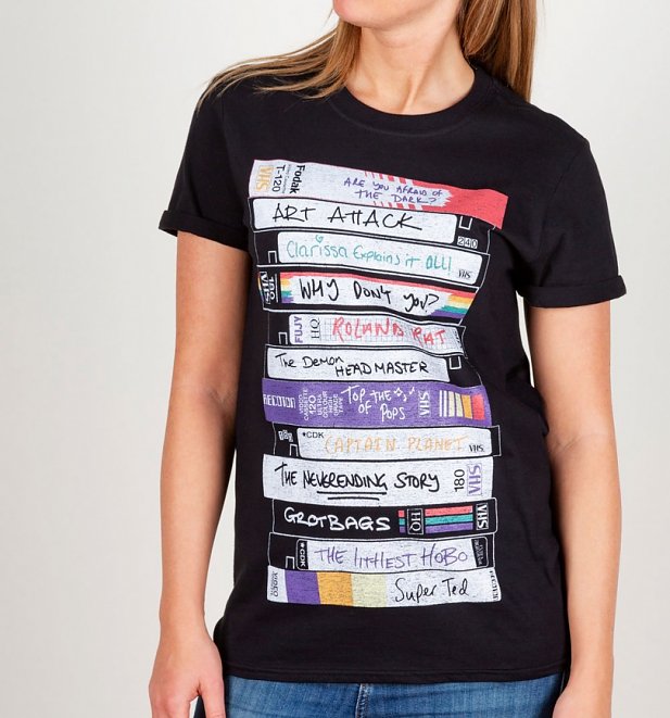 Retro Video Tapes Rolled Sleeve Boyfriend T-Shirt