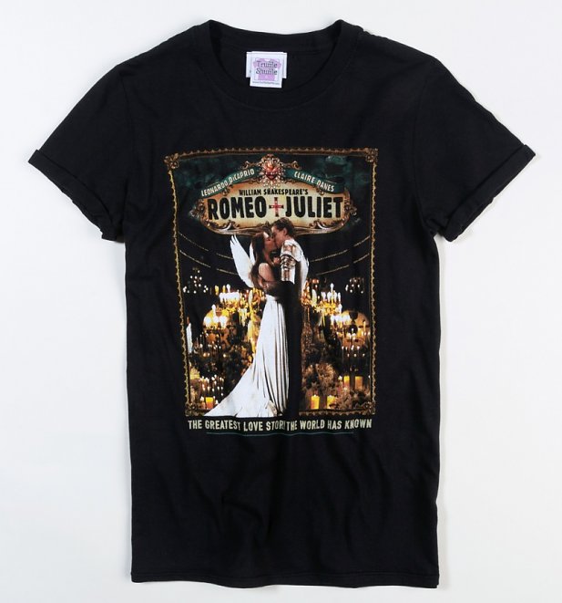 Women's Romeo And Juliet Kiss Black Boyfriend Fit Rolled Sleeve T-Shirt Women's Romeo And Juliet Kiss Black Boyfriend Fit Rolled Sleeve T-Shirt