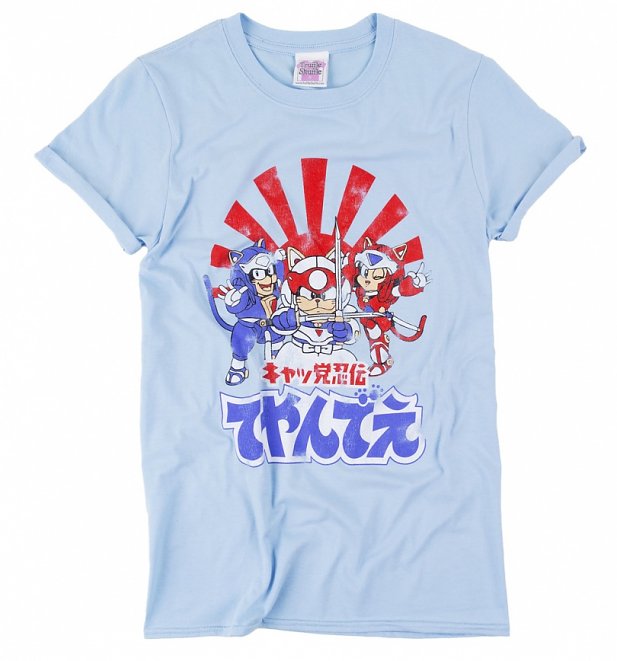 Women's Samurai Pizza Cats Light Blue Boyfriend Fit Rolled Sleeve T-Shirt Women's Samurai Pizza Cats Light Blue Boyfriend Fit Rolled Sleeve T-Shirt