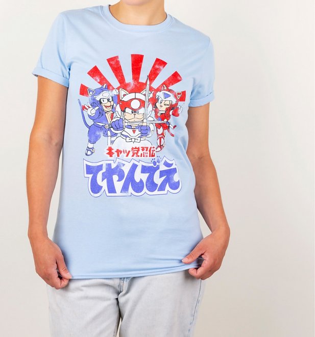 Women's Samurai Pizza Cats Light Blue Boyfriend Fit Rolled Sleeve T-Shirt Women's Samurai Pizza Cats Light Blue Boyfriend Fit Rolled Sleeve T-Shirt
