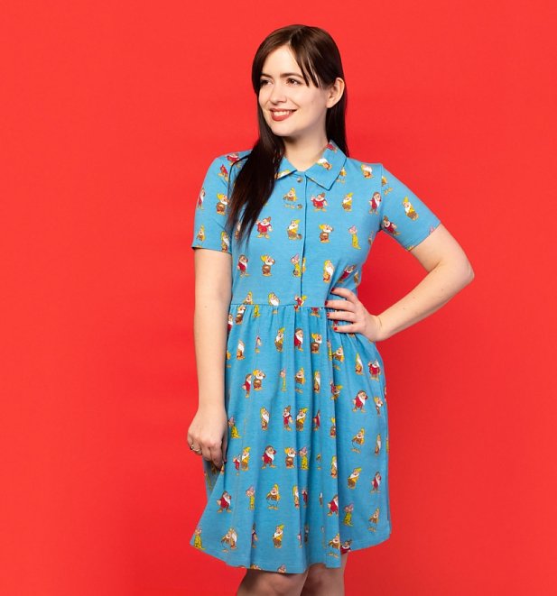 Women's Seven Dwarfs All Over Print Button Up Dress from Cakeworthy