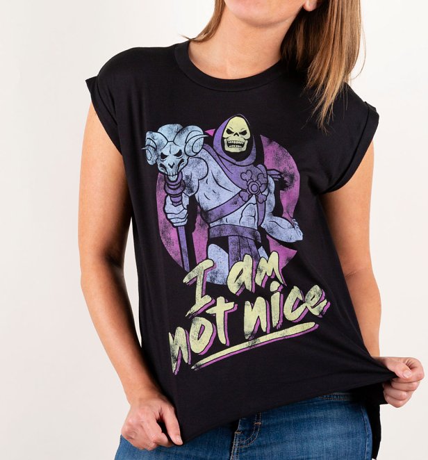 Women's Skeletor I Am Not Nice Black Flowy Sleeveless T-Shirt Women's Skeletor I Am Not Nice Black Flowy Sleeveless T-Shirt
