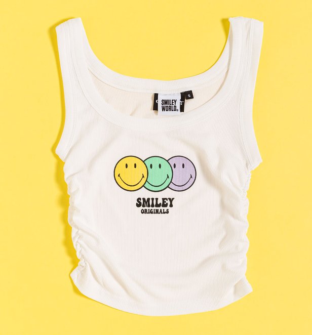 Women's Smiley White Ribbed Fitted Cropped Vest