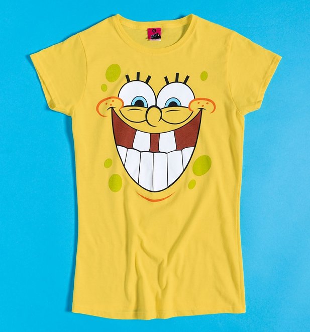 Women's SpongeBob SquarePants Happy Face Yellow Fitted T-Shirt