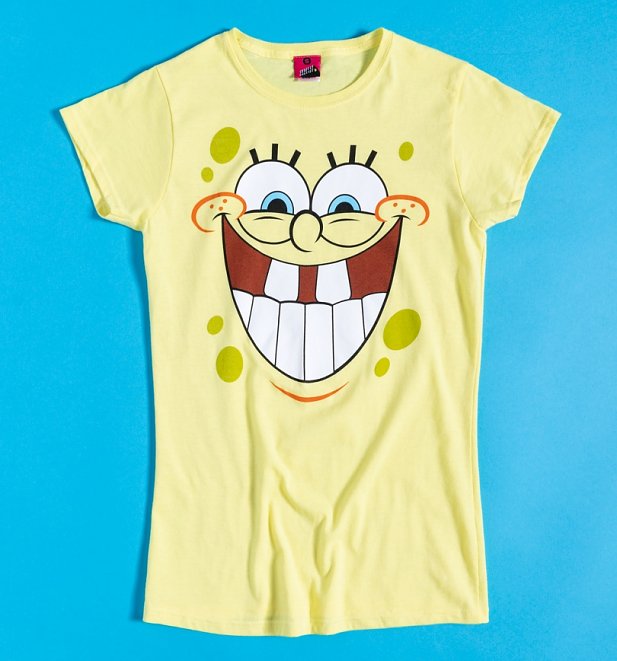 Women's SpongeBob SquarePants Happy Face Yellow Fitted T-Shirt Women's SpongeBob SquarePants Happy Face Yellow Fitted T-Shirt