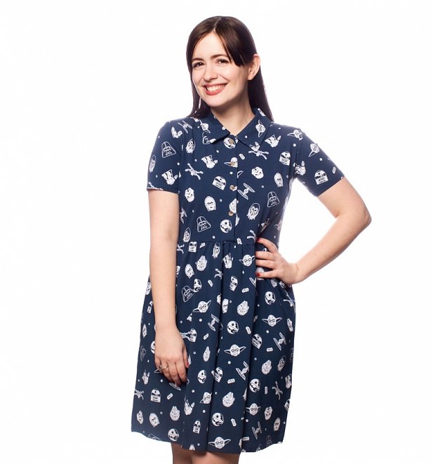 Women's Star Wars All Over Print Button Up Dress from Cakeworthy Women's Star Wars All Over Print Button Up Dress from Cakeworthy