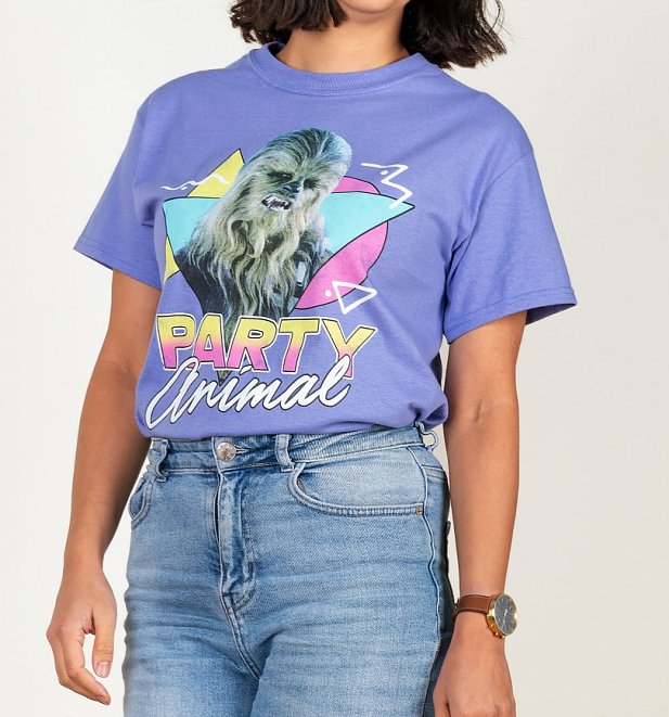 Women's Star Wars Chewbacca Party Animal Violet Oversized T-Shirt