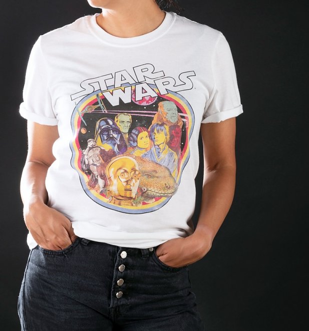 Star Wars Retro Gang White Boyfriend Fit Rolled Sleeve T-Shirt