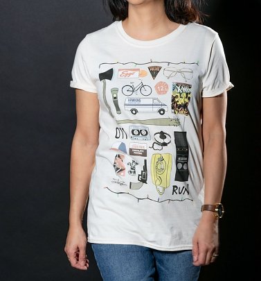 Women's Stranger Things Inspired Icons Ecru Boyfriend Fit T-Shirt Women's Stranger Things Inspired Icons Ecru Boyfriend Fit T-Shirt