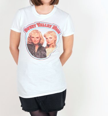 Women's Sweet Valley High Inspired White Rolled Sleeve Boyfriend T-Shirt Women's Sweet Valley High Inspired White Rolled Sleeve Boyfriend T-Shirt