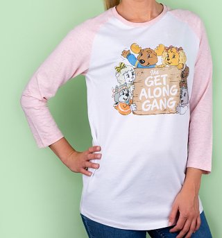 Women's The Get Along Gang Retro Logo White And Heather Pink Raglan Baseball T-Shirt Women's The Get Along Gang Retro Logo White And Heather Pink Raglan Baseball T-Shirt
