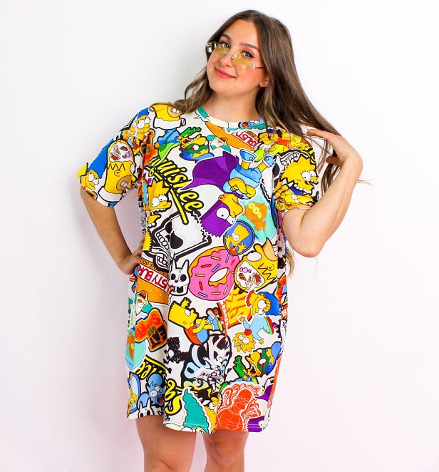 Women's The Simpsons Grunge All Over Print T-Shirt Dress from Cakeworthy