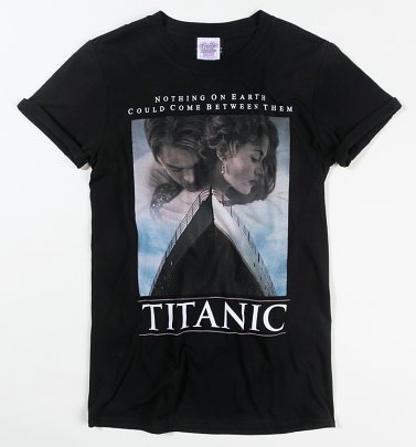 Women's Titanic Movie Poster Black Boyfriend Fit Rolled Sleeve T-Shirt Women's Titanic Movie Poster Black Boyfriend Fit Rolled Sleeve T-Shirt