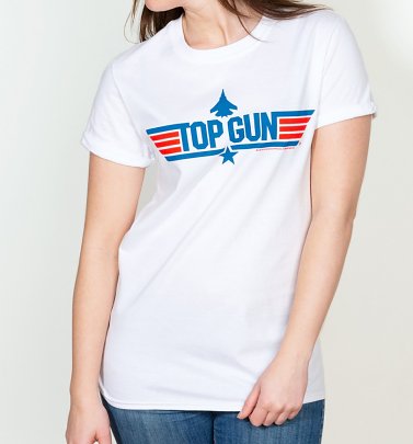 Women's Top Gun Blue Logo White Boyfriend Fit Rolled Sleeve T-Shirt Women's Top Gun Blue Logo White Boyfriend Fit Rolled Sleeve T-Shirt