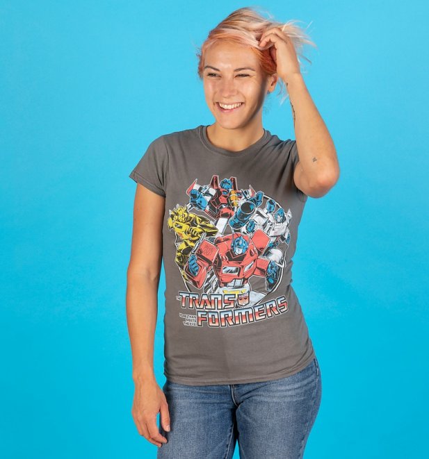 Women's Transformers Group Shot Charcoal Fitted T-Shirt