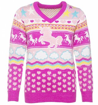 Women's Unicorn Knitted V-Neck Jumper Women's Unicorn Knitted V-Neck Jumper