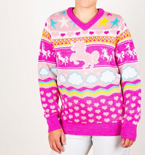 Unicorn Knitted V-Neck Jumper from Cheesy Christmas Jumpers