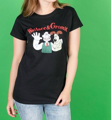 Women's Vintage Wallace and Gromit Black Fitted T-Shirt Women's Vintage Wallace and Gromit Black Fitted T-Shirt