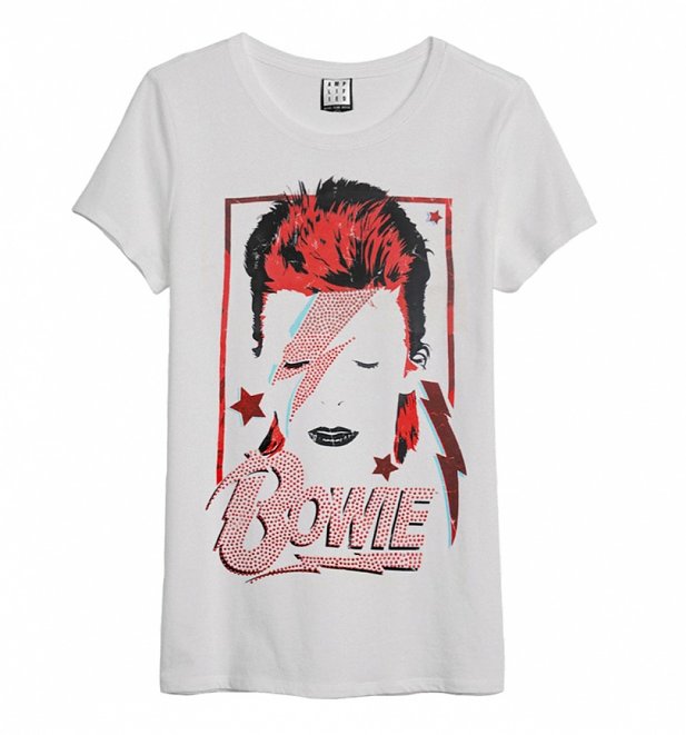 Women's Vintage White Diamante Aladdin Sane David Bowie T-Shirt from Amplified Women's Vintage White Diamante Aladdin Sane David Bowie T-Shirt from Amplified
