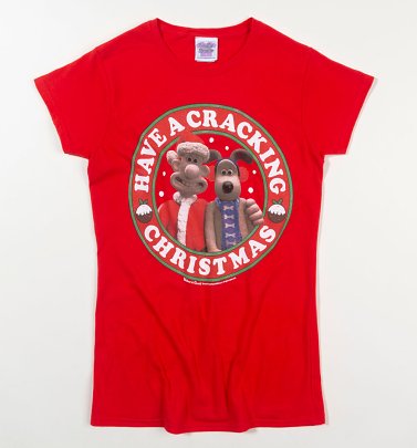 Women's Wallace And Gromit Cracking Christmas Red T-Shirt Women's Wallace And Gromit Cracking Christmas Red T-Shirt