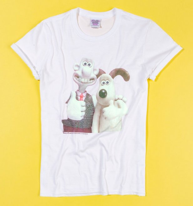 Women's Wallace and Gromit Classic Photograph White Boyfriend Fit Rolled Sleeve TShirt