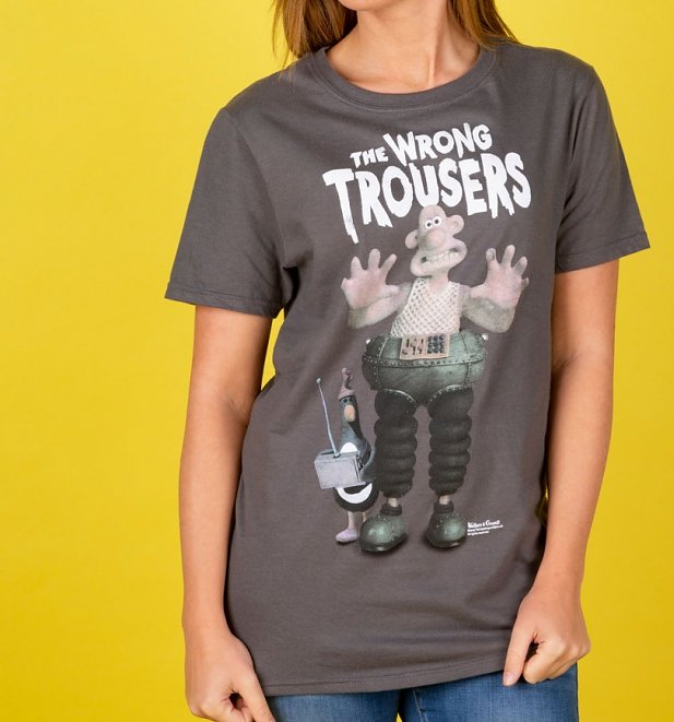 Wallace and Gromit The Wrong Trousers Charcoal Boyfriend Fit Rolled Sleeve T-Shirt