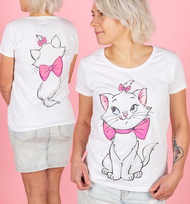 Women's White Disney Aristocats Marie Front And Back Print T-Shirt Women's White Disney Aristocats Marie Front And Back Print T-Shirt