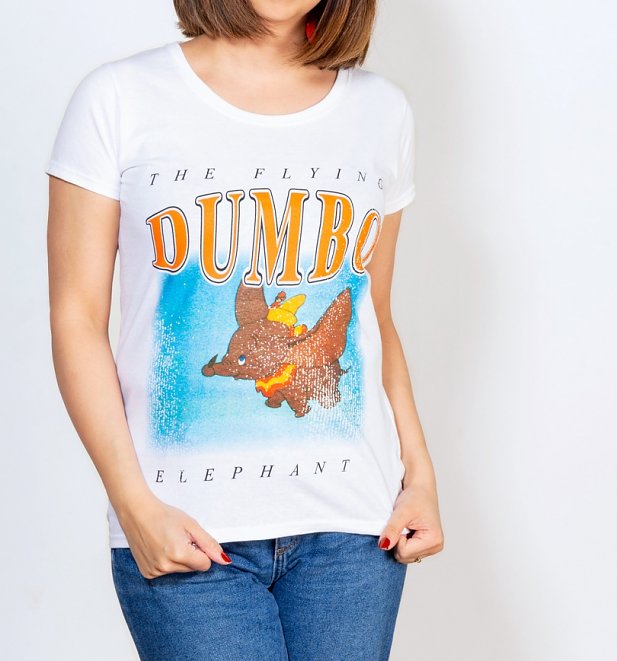 Women's White Disney Flying Dumbo T-Shirt Women's White Disney Flying Dumbo T-Shirt