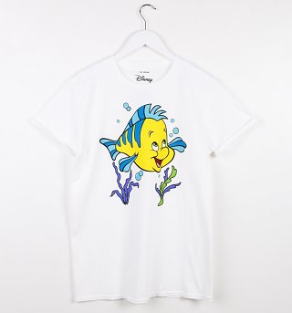 Women's White Disney Little Mermaid Flounder Boyfriend T-Shirt Women's White Disney Little Mermaid Flounder Boyfriend T-Shirt