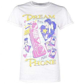 Women's White Dream Phone Boyfriend Fit Rolled Sleeve T-Shirt Women's White Dream Phone Boyfriend Fit Rolled Sleeve T-Shirt