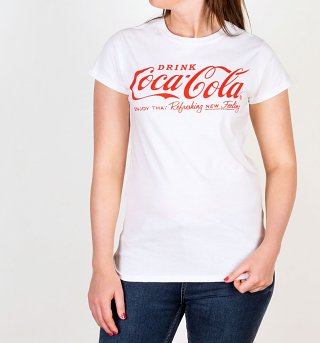 Women's White Drink Coca-Cola Logo Fitted T-Shirt Women's White Drink Coca-Cola Logo Fitted T-Shirt