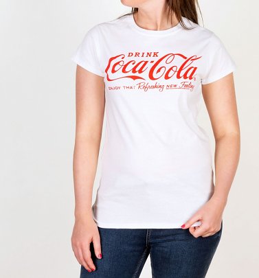Women's White Drink Coca-Cola Logo Fitted T-Shirt Women's White Drink Coca-Cola Logo Fitted T-Shirt