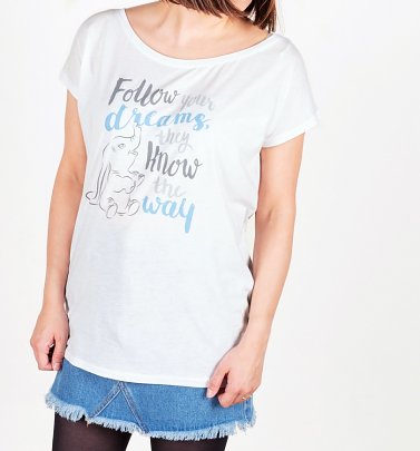 Women's White Dumbo Follow Your Dreams T-Shirt Women's White Dumbo Follow Your Dreams T-Shirt