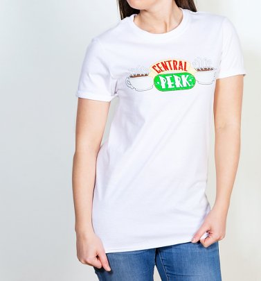 Women's White Friends Central Perk T-Shirt with Rolled Sleeves Women's White Friends Central Perk T-Shirt with Rolled Sleeves