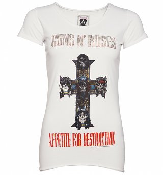 Women's White Guns N' Roses Diamante T-Shirt from Amplified Women's White Guns N' Roses Diamante T-Shirt from Amplified