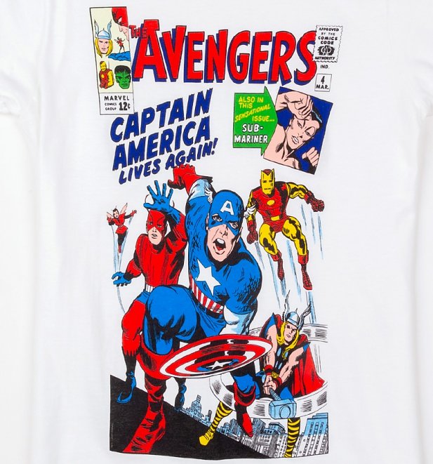 Women's White Marvel The Avengers Vintage Cover Print T-Shirt Women's White Marvel The Avengers Vintage Cover Print T-Shirt