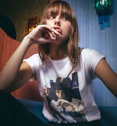 Women's White Mmmm Yummy Pulp Fiction Mia Organic Cotton T-Shirt from Dedicated Women's White Mmmm Yummy Pulp Fiction Mia Organic Cotton T-Shirt from Dedicated