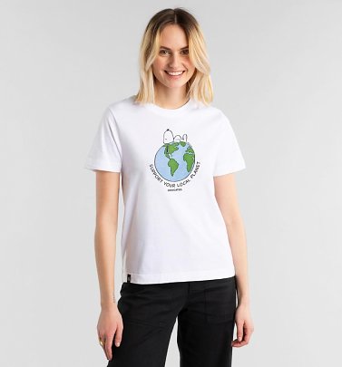 Women's White Peanuts Snoopy Earth Organic T-Shirt from Dedicated
