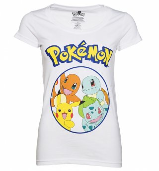 Women's White Pokemon Characters T-Shirt Women's White Pokemon Characters T-Shirt
