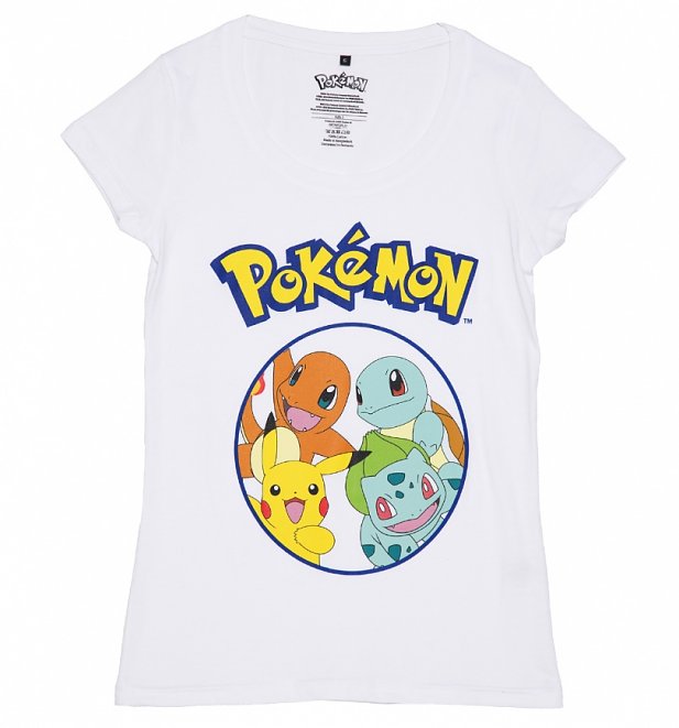 Women's White Pokemon Characters T-Shirt Women's White Pokemon Characters T-Shirt