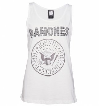 Women's White Ramones Black Diamante Vest from Amplified Women's White Ramones Black Diamante Vest from Amplified